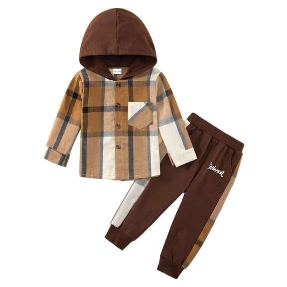 Toddler Baby Boys Clothes Plaid Hooded Sweatshirt Tops   Sweatpants Fall Winter Outfits Set 1-6T