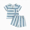 thumbnail image 1 of Toddler Baby Boys Clothing Sets Striped Button Short Sleeve T-Shirt with Elastic Waist Shorts Outfit Kids Summer Set, 1 of 4