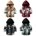 thumbnail image 1 of Toddler Baby Boys Cotton Long Sleeve Plaid Lapels Hooded Shirt Coat, 1 of 8