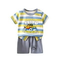 thumbnail image 1 of Toddler Baby Boys Cute Lounge Sets Two Piece Car Casual Outfits Short Sleeve Crew Neck T-Shirts Shorts Kids Clothes Gray, 18M, 1 of 3