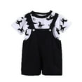 thumbnail image 1 of Toddler Baby Boys' Dinosaur Print Summer Romper Set Adjustable Denim Overalls Short Sleeve T Shirt 2 Piece Outfit for Kids Size 3-4T, 1 of 7