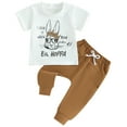 thumbnail image 1 of Toddler Baby Boys Easter Clothes Short Sleeve Letters Print Tops T shirt Pants 2pcs Outfits Set, 1 of 8