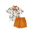 thumbnail image 1 of Toddler Baby Boys Easter Outfits 6 12 18 24 Months 2T 3T 4T Carrot Pattern Turn Down Collar Short Sleeve Shirt with Shorts 2 Pcs Set for Summer, 1 of 9