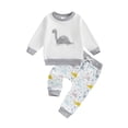 thumbnail image 1 of Toddler Baby Boys Fall Outfits 0 6 12 18 24 Months 2T 3T Dinosaur Embroidered Long Sleeve Sweatshirts and Long Pants 2Pcs Clothes Set, 1 of 9