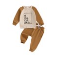 thumbnail image 1 of Toddler Baby Boys Fall Outfits 0 6 12 18 24 Months 2T 3T Letter Print Patchwork Long Sleeve Sweatshirts and Long Pants 2Pcs Clothes Set, 1 of 9