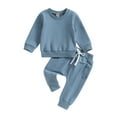 thumbnail image 1 of Toddler Baby Boys Fall Outfits 6M 12M 18M 24M 3Y  Long Sleeve Pull On Sweatshirt Elastic Waist Pants 2Pcs Solid Clothes Set, 1 of 9