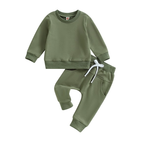 Toddler Baby Boys Fall Outfits 6M 12M 18M 24M 3Y Long Sleeve Pull On Sweatshirt Elastic Waist Pants 2Pcs Solid Clothes Set