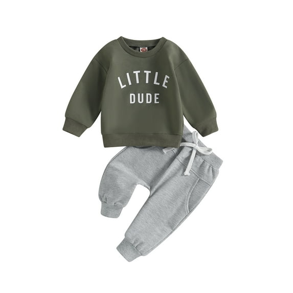 Loliuicca Toddler Baby Boy Clothes Solid Color Long Sleeve Crewneck Sweatshirt Top Casual Pants Set 2Pcs Fall Winter Outfits