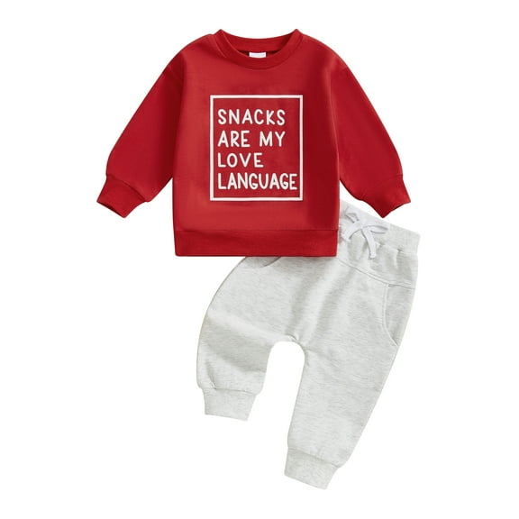 Toddler Baby Boys Fall Outfits for Valentines Day 3 6 12 18 24 Months 2T 3T Letter Print Long Sleeve Sweatshirts and Long Pants 2Pcs Clothes Set