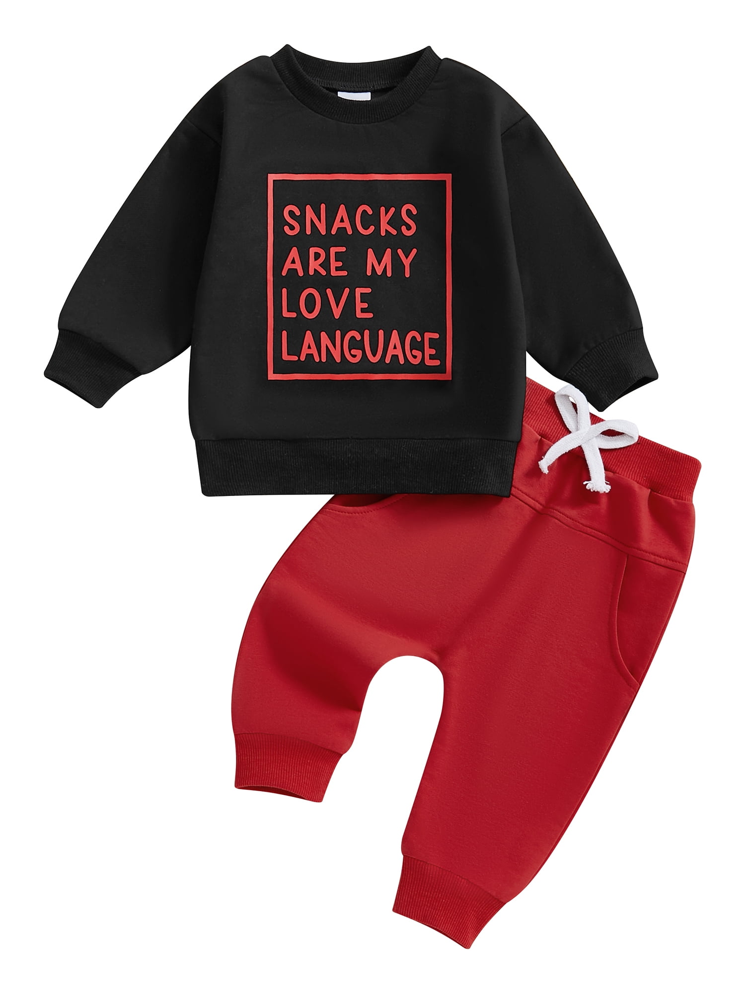 Toddler Baby Boys Fall Outfits for Valentines Day 3 6 12 18 24 Months 2T 3T Letter Print Long Sleeve Sweatshirts and Long Pants 2Pcs Clothes Set