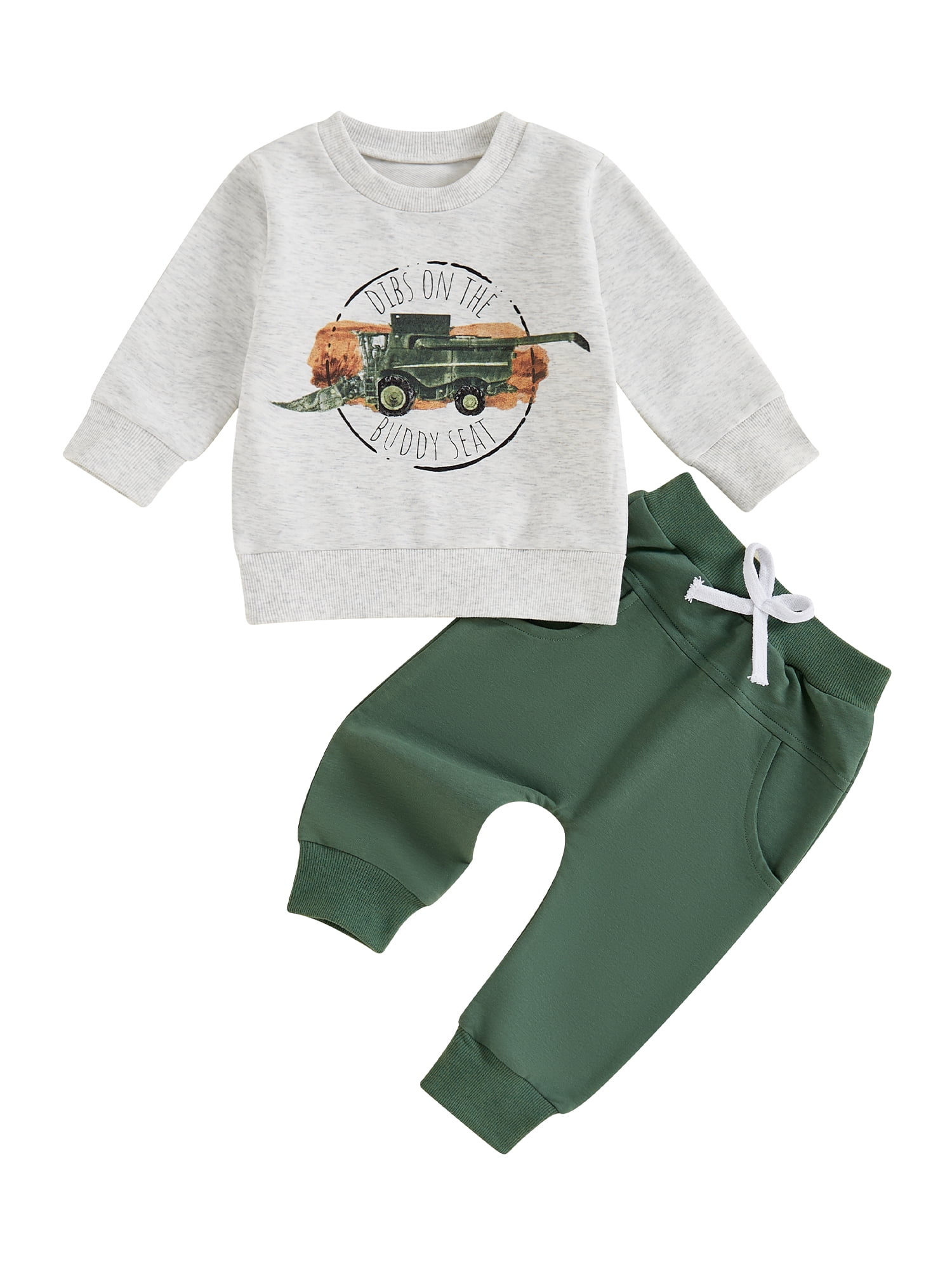 Toddler Baby Boys Farm Outfits Letter Tractor Print Long Sleeve