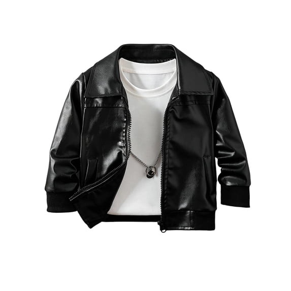 Toddler Baby Boys Faux Leather Jacket Long Sleeve Zip Up Soft Warm Cozy Windproof Classic Moto Outerwear 12-18 Months