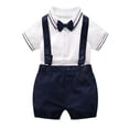 thumbnail image 1 of Toddler Baby Boys Gentleman Shorts Sets Infant Outfits Suits Short Sleeve Bowtie Shirt Suspender Shorts Suit,Blue, 1 of 6
