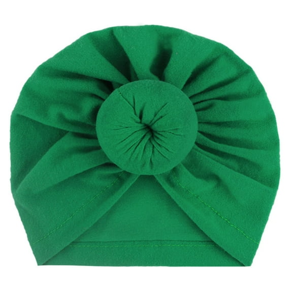 Toddler Baby Boys Girls Cap Beanie Solid Cotton Knotted Elastics Turban Hat Green One Size