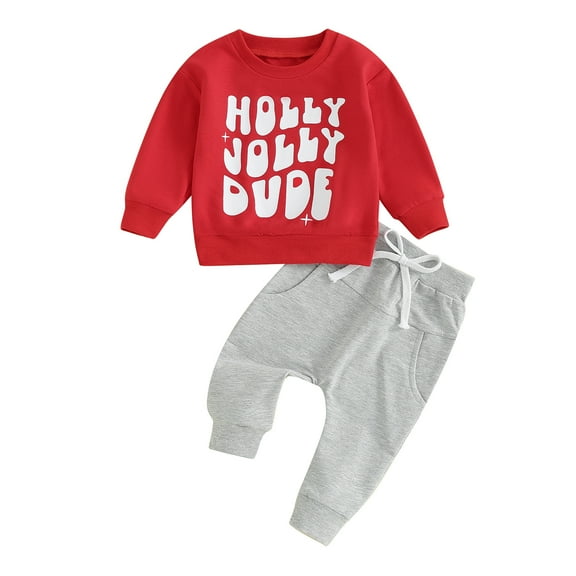 Toddler Baby Boys Girls Christmas 2Pcs Outfits 6M 12M 18M 24M 3Y Long Sleeve Letter Print Loose Sweatshirt   Drawstring Pants Sets Infant Casual Fall Clothes