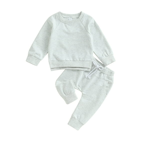 Toddler Baby Boys Girls Clothes Solid Color Long Sleeve Pullover Sweatshirt Pants Set 2Pcs Fall Winter Outfit