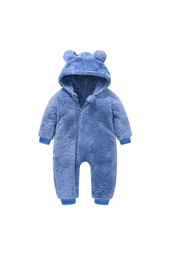 Toddler Baby Boys Girls Color Plush Cute Bear Ears Winter Thick Jumpsuit Romper