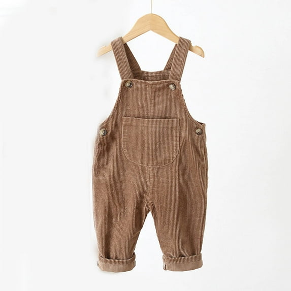 Toddler Baby Boys Girls Corduroy Jumpsuits Solid Color Sleeveless Jumpsuits Long Romper Pants with Pockets Coffee 2-3 Years