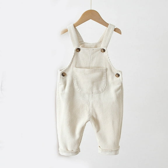 Toddler Baby Boys Girls Corduroy Jumpsuits Solid Color Sleeveless Jumpsuits Long Romper Pants with Pockets White 2-3 Years