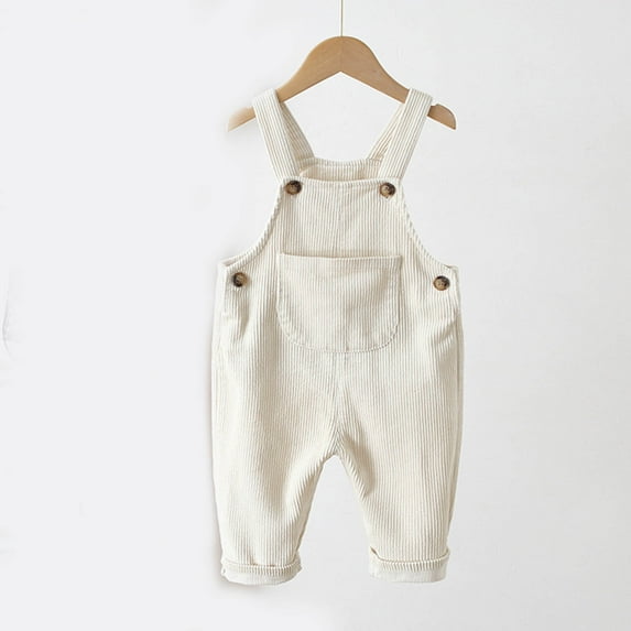 Toddler Baby Boys Girls Corduroy Jumpsuits Solid Color Sleeveless Jumpsuits Long Romper Pants with Pockets White 6-12 Months
