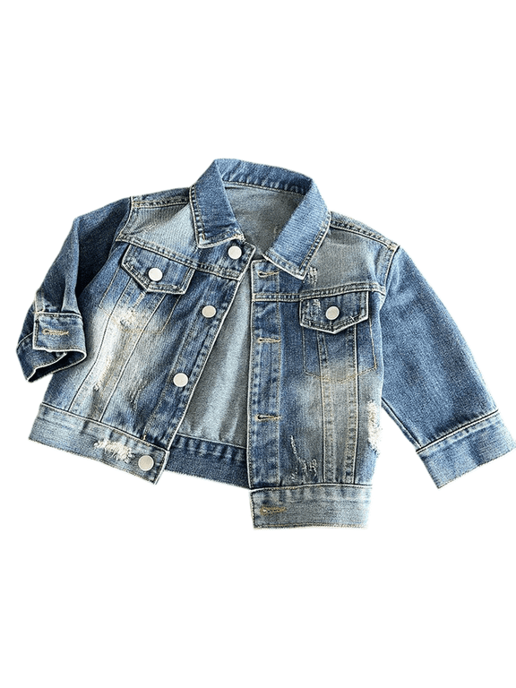 Toddler Baby Boys Girls Denim Jacket Button down Basic Ripped Jeans Coat Kids Cowboy Outwear Trendy Clothes Soft Jean Jacket