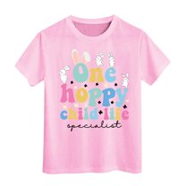 Toddler Baby Boys Girls Easter T-Shirt Crewneck Letter Print Pullover Tops Casual Plus Size Athletic Shirts Girls,Light Pink,6-7 Years