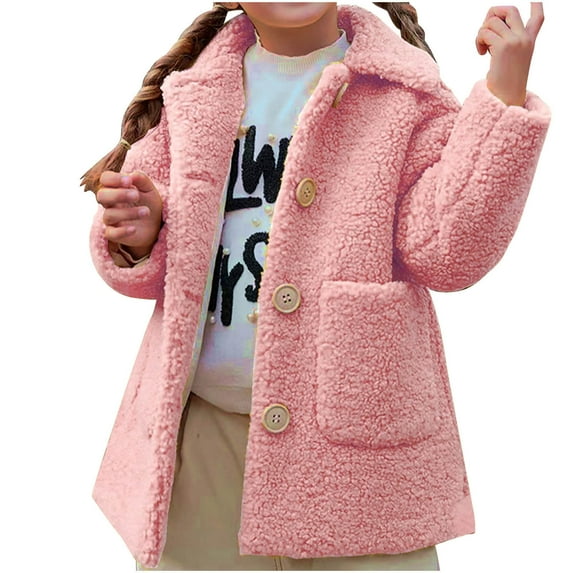 Toddler Baby Boys Girls Faux Fur Coat Winter Warm Fleece Buttons Jacket Fuzzy Plush Trench Coat Outwear Clothes