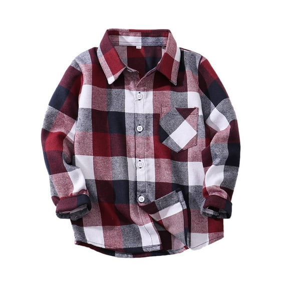 Toddler Baby Boys Girls Flannel Shirt Jacket Plaid Button Down Lapel Long Sleeve Shirts Coat Tops Kids Fall Winter Shacket Coat Outerwear