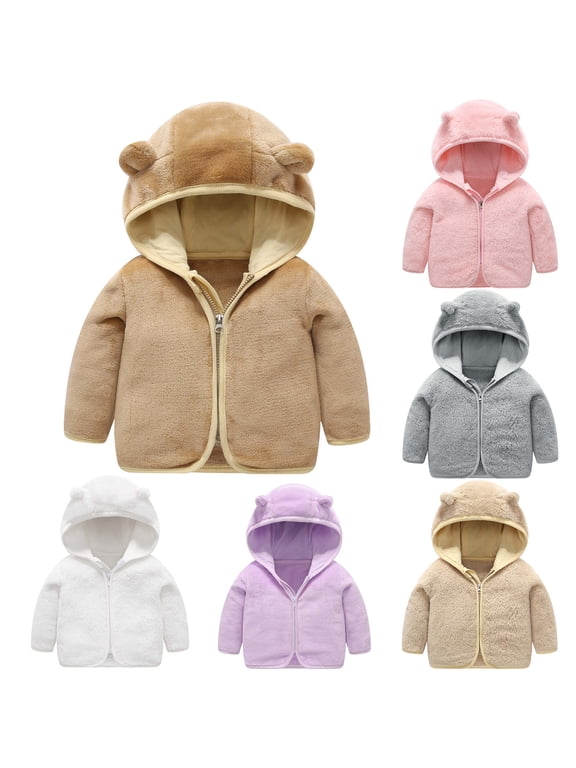 Toddler Baby Boys Girls Fleece Hooded Jacket Zip Up Warm Coat With Cute Animal Ear Outerwear 18-24 Months Spring Fall Winter Jackets