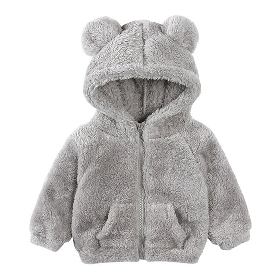 Toddler Baby Boys Girls Fleece Jacket Cute Bear Ears Sherpa Thicken Hooded Jacket Fuzzy Zip Up Coat Fall Winter Warm Outwear with Pockets