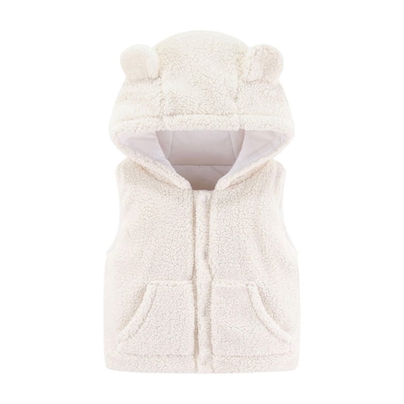 Toddler Baby Boys Girls Fleece Vest Sleeveless Button Jacket Fall Hooded Outerwear With Pockets