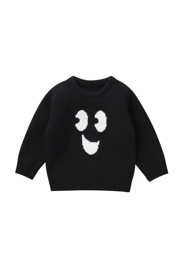 Toddler Baby Boys Girls Halloween Sweaters Pumpkin Face Long Sleeve Ribbed Knitted Pullover Fall Winter Clothes
