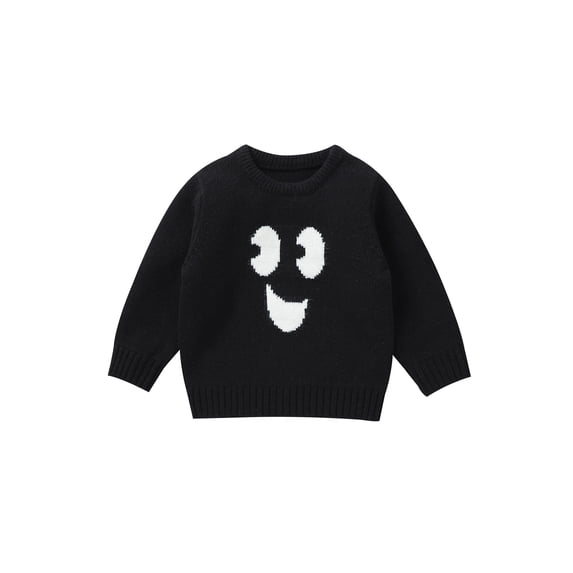 Toddler Baby Boys Girls Halloween Sweaters Pumpkin Face Long Sleeve Ribbed Knitted Pullover Fall Winter Clothes