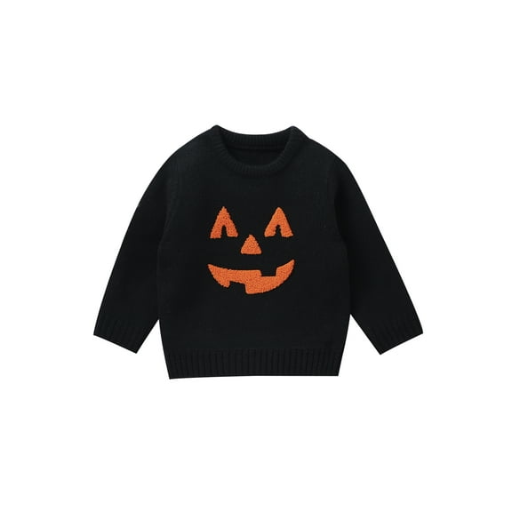 Toddler Baby Boys Girls Halloween Sweaters Pumpkin Face Long Sleeve Ribbed Knitted Pullover Fall Winter Clothes