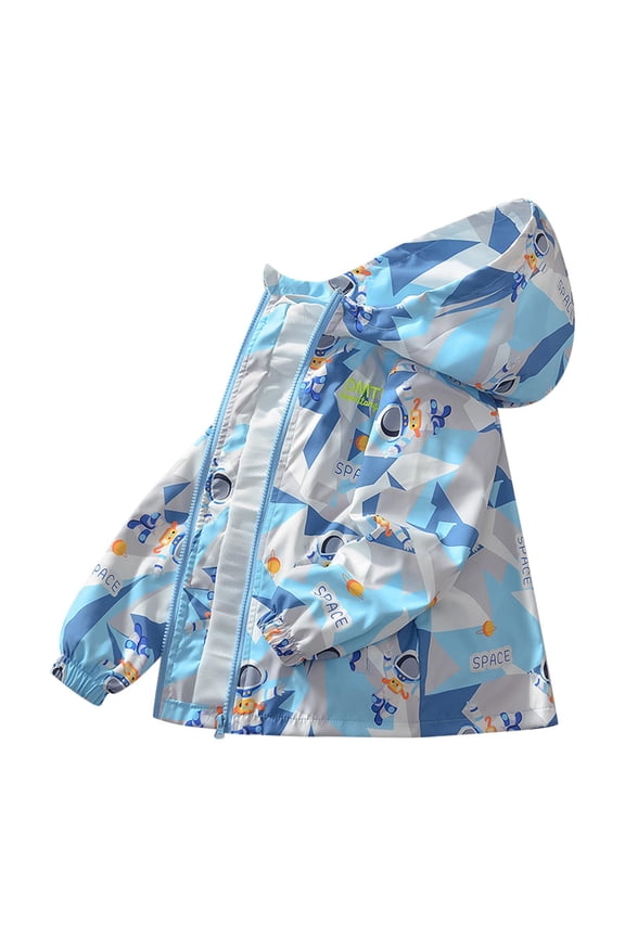 Toddler Baby Boys Girls Hooded Jacket Windbreaker Lightweight Print Coat Autumn Long Sleeve Windproof Outwear