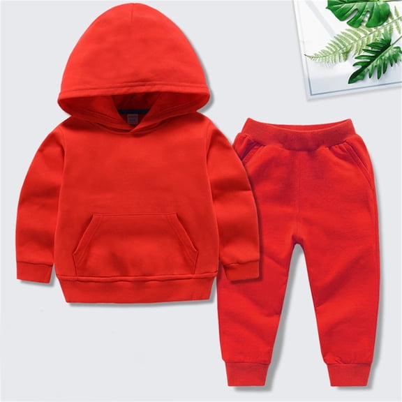 Toddler Baby Boys Girls Hoodie Outfits Solid Color Sweatshirt Tops Jogger Panst 2 Pcs Fall Winter Clothes Set Red 3-4 Years