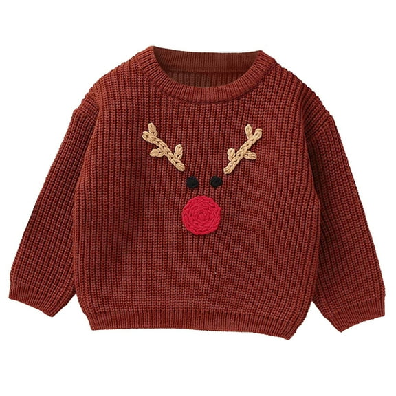 Toddler Baby Boys Girls Knit Oversized Sweaters Crew Neck Cute Print Fall Winter Pullover Casual Sweatshirts for Gifts,Red,9 Months