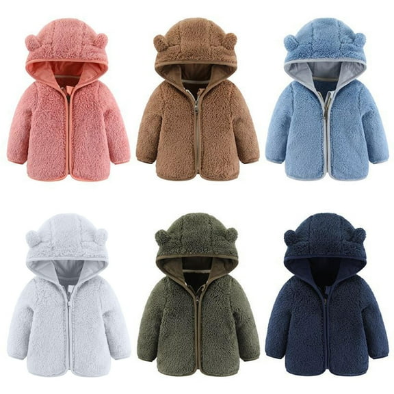 ZyeKqe Toddler Baby Boys Girls Hoodies Jackets Fall Winter Zipper Thick Warm Hooded Coat Infant Cute Ear Solid Outwear