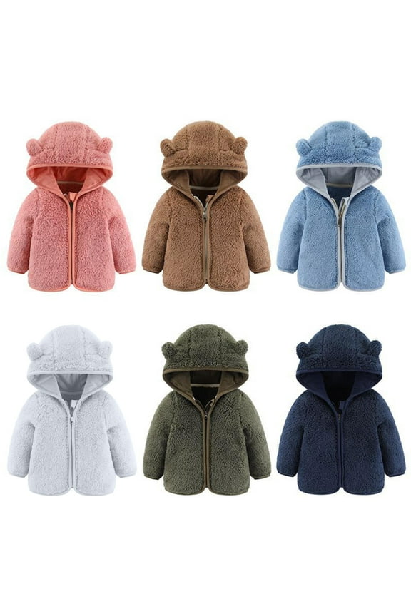 Toddler Baby Boys Girls Hoodies Jackets Fall Winter Zipper Thick Warm Hooded Coat Infant Cute Ear Solid Outwear