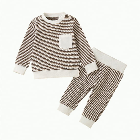 Toddler Baby Boys Girls Outfits Girl Fall/Winter Stripe Long Sleeve Elastic Waist 3M 6M 12M 18M 24M 2T 3T Everyday Outfit Set 2Pcs