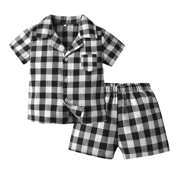 Toddler Baby Boys Girls Pajama Set Plaid Printed Short Sleeve Lapel Collar Pajamas Suits Casual Summer Girls' Sleepwear,White,1-2 Years