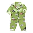thumbnail image 1 of Toddler Baby Boys Girls Pajamas Set Cartoon Button Down Shirt Tops + Long Pants Silk Pajamas Sleepwear Outfits Loungewear Set Kids Pajamas Set, 1 of 6