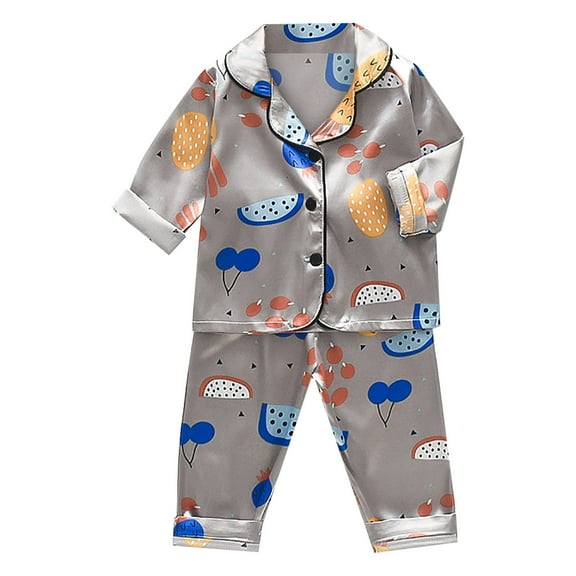 Toddler Baby Boys Girls Pajamas Set Cartoon Button Down Shirt Tops + Long Pants Silk Pajamas Sleepwear Outfits Loungewear Set Kids Pajamas Set