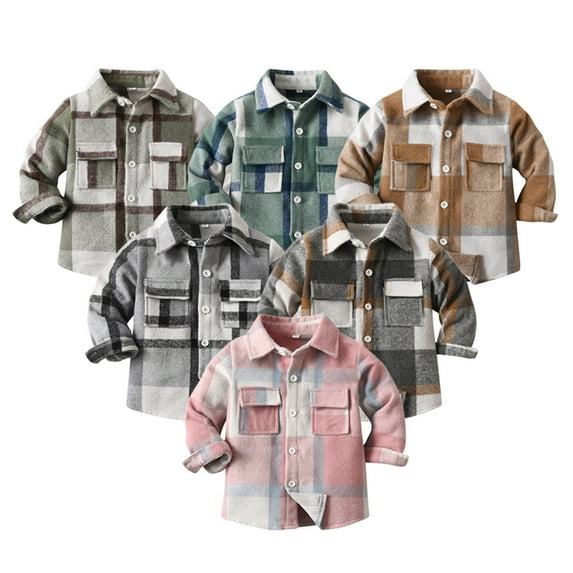 Toddler Baby Boys Girls Plaid Shirts Jacket, Lapel Button Down Shirt Long Sleeve Jacket Tops Outwear Spring Clothing AG, 3-4Y
