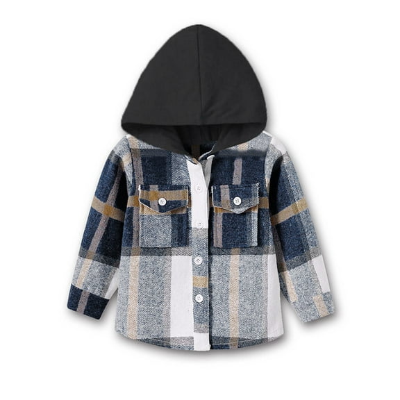 Toddler Baby Boys Girls Plaid Shirts Jacket Long Sleeve Lapel Button Down Shirt Shacket Top Outwear Clothes