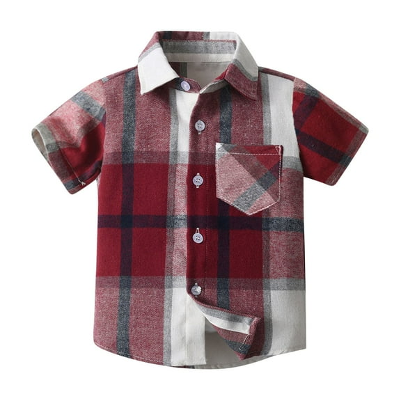 Toddler Baby Boys Girls Plaid Shirts Short Sleeve Lapel Button Down Shirt Summer Casual Classic Top with Chest Pocket Outwear Clothes