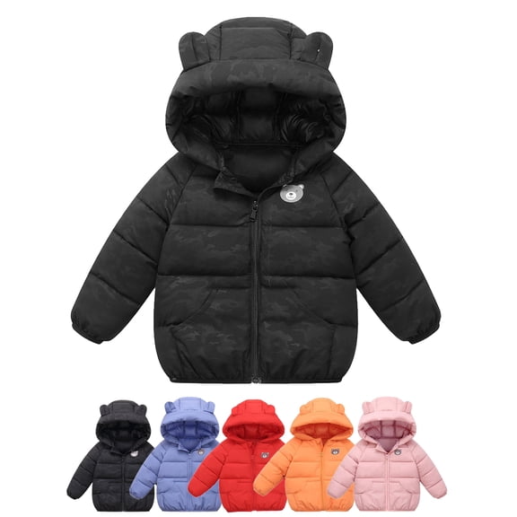 Toddler Baby Boys Girls Puffer Jacket Kids Winter Warm Cotton Padded Jacket Bear Ears Hooded Coat 1-6 Years