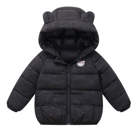 Toddler Baby Boys Girls Puffer Jacket Kids Winter Warm Cotton Padded Jacket Bear Ears Hooded Coat 1-6 Years