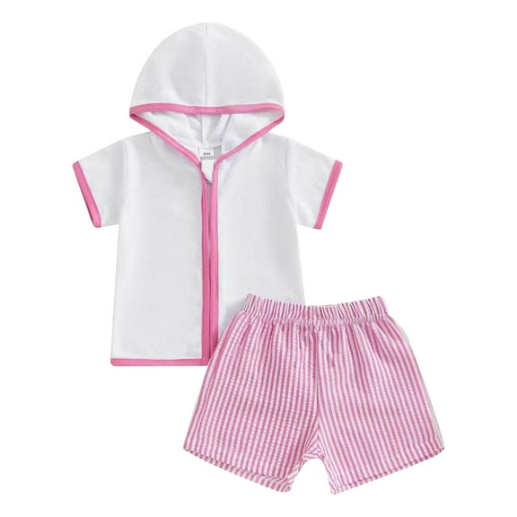 Toddler Baby Boys Girls Swim Cover Up Terry Cloth Zipper Hooded Beach Towel Seersucker Shorts Bathing Suits Coverup Baby Swimsuit 6-9 Months