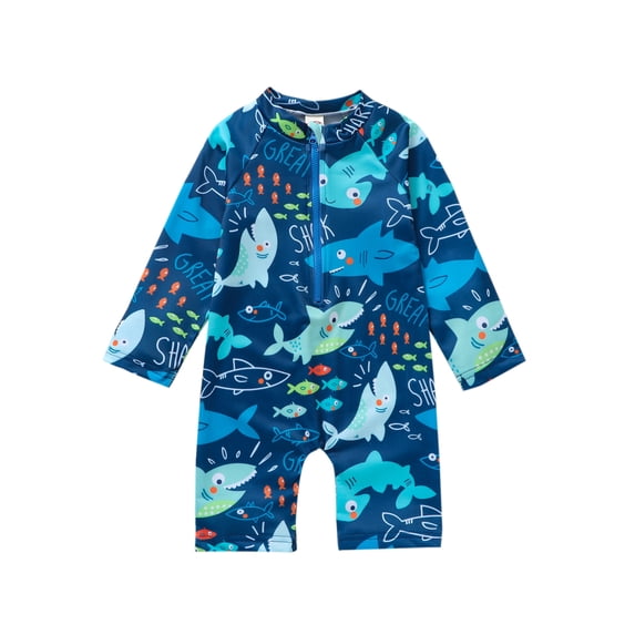 Toddler Baby Boys Girls Swimsuit UPF 50+ Rash Guard One Piece Zipper Shark Swimwear Long Sleeve Bathing Suit 3 Months - 5 Years
